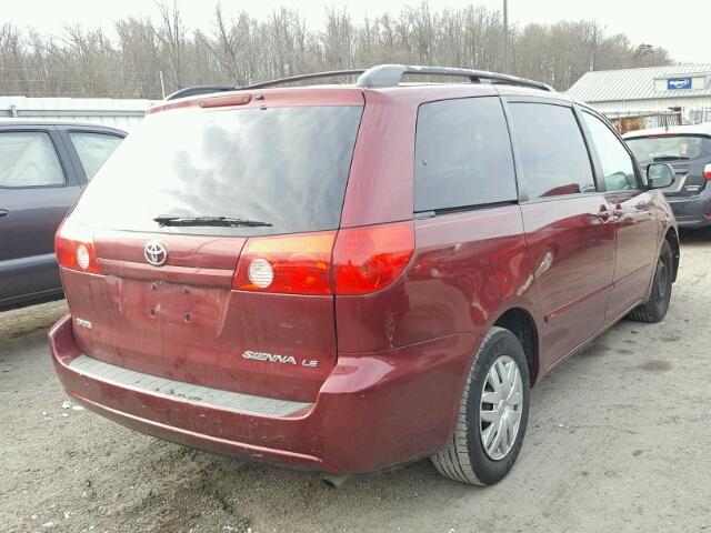 5TDZK23C38S166296 - 2008 TOYOTA SIENNA CE BURGUNDY photo 4