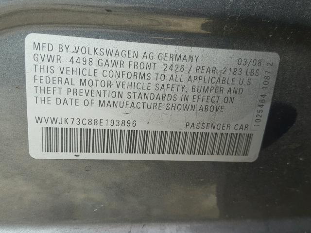 WVWJK73C88E193896 - 2008 VOLKSWAGEN PASSAT TUR GRAY photo 10