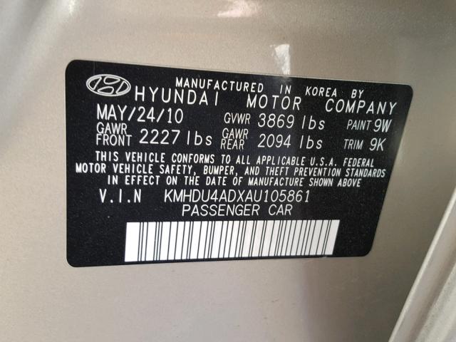 KMHDU4ADXAU105861 - 2010 HYUNDAI ELANTRA BL TAN photo 10