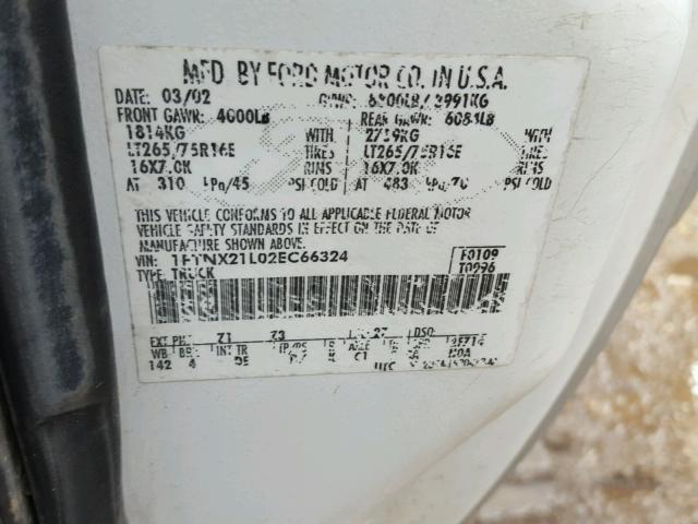 1FTNX21L02EC66324 - 2002 FORD F250 SUPER WHITE photo 10