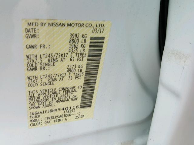 1N6AA1F38HN540118 - 2017 NISSAN TITAN XD S WHITE photo 10