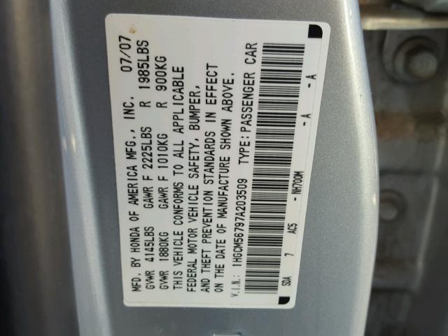 1HGCM56797A203509 - 2007 HONDA ACCORD EX SILVER photo 10