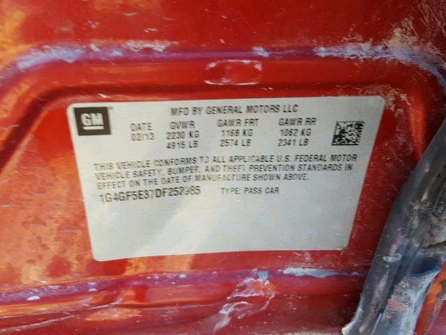 1G4GF5E37DF252985 - 2013 BUICK LACROSSE P RED photo 10