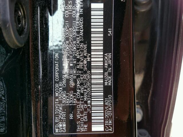 JTJHW31U382852859 - 2008 LEXUS RX 400H BLACK photo 10