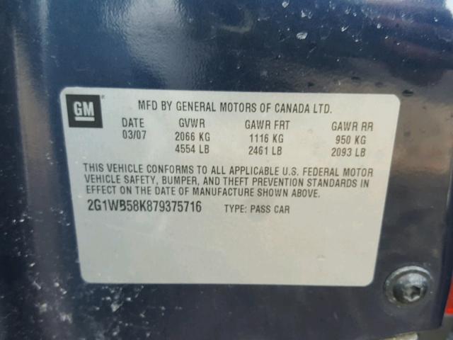 2G1WB58K879375716 - 2007 CHEVROLET IMPALA LS BLUE photo 10