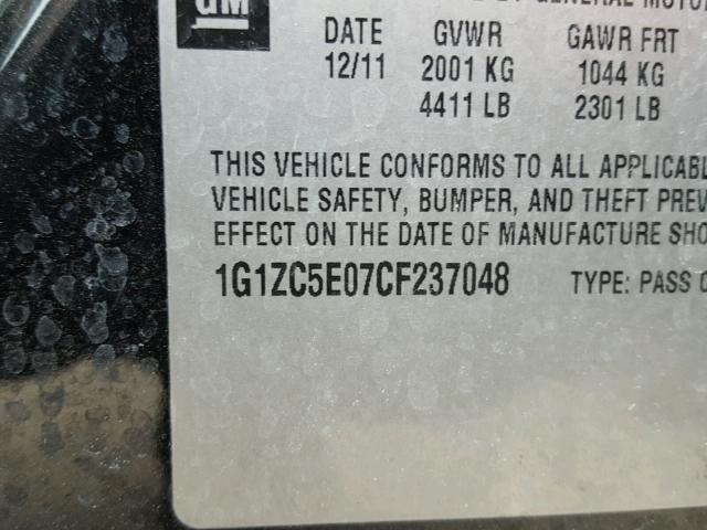 1G1ZC5E07CF237048 - 2012 CHEVROLET MALIBU 1LT 黑色 照片 10