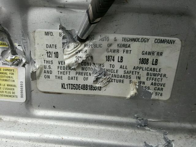 KL1TD5DE4BB185513 - 2011 CHEVROLET AVEO LS SILVER photo 10