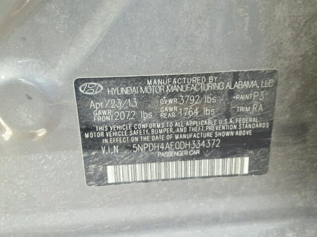 5NPDH4AE0DH334372 - 2013 HYUNDAI ELANTRA GL GRAY photo 10