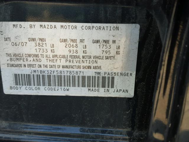 JM1BK32F581785871 - 2008 MAZDA 3 I BLACK photo 10