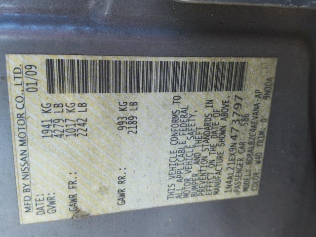 1N4AL21EX9N473797 - 2009 NISSAN ALTIMA 2.5 GRAY photo 10