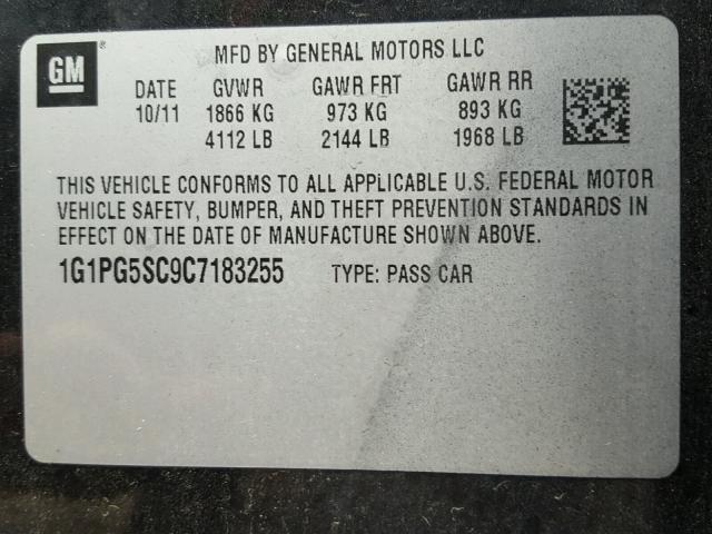 1G1PG5SC9C7183255 - 2012 CHEVROLET CRUZE LT GRAY photo 10