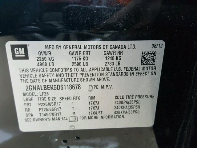 2GNALBEK5D6118678 - 2013 CHEVROLET EQUINOX LS BLACK photo 10