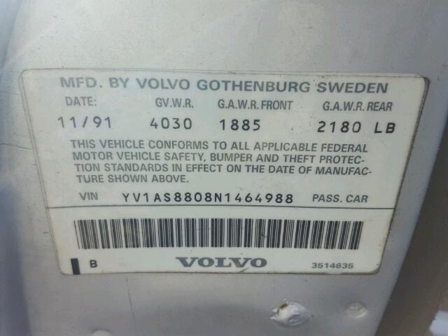 YV1AS8808N1464988 - 1992 VOLVO 240 BASE SILVER photo 10