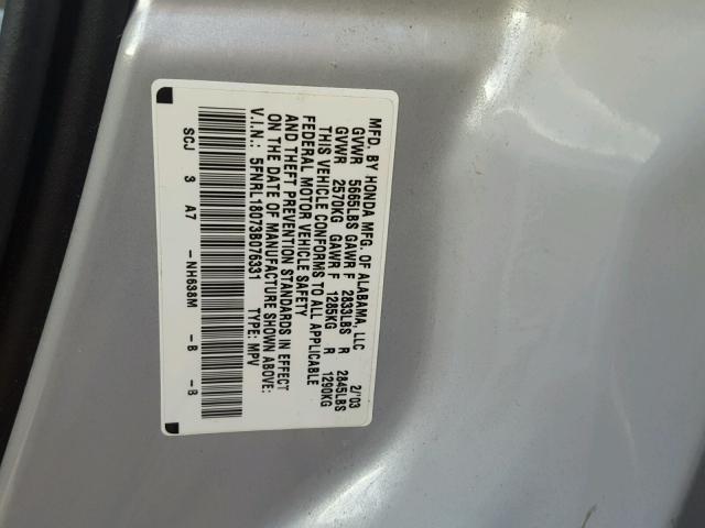 5FNRL18073B076331 - 2003 HONDA ODYSSEY EX SILVER photo 10