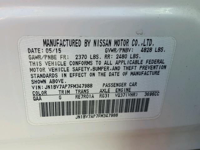 JN1BV7AP7FM347988 - 2015 INFINITI Q50 BASE WHITE photo 10