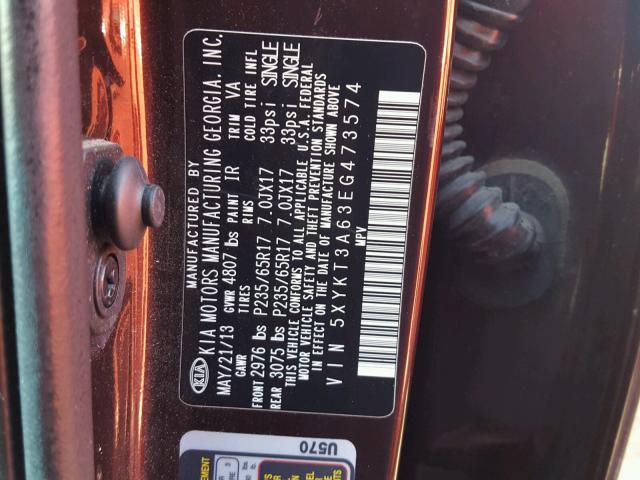 5XYKT3A63EG473574 - 2014 KIA SORENTO LX MAROON photo 10