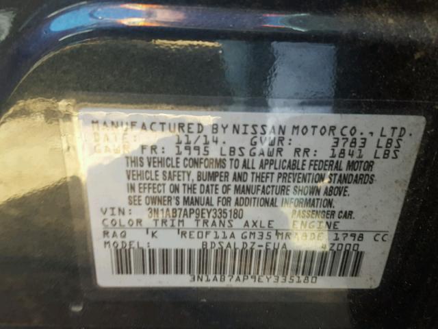 3N1AB7AP9EY335180 - 2014 NISSAN SENTRA S BLUE photo 10