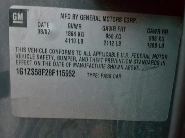 1G1ZS58F28F115952 - 2008 CHEVROLET MALIBU LS GRAY photo 10