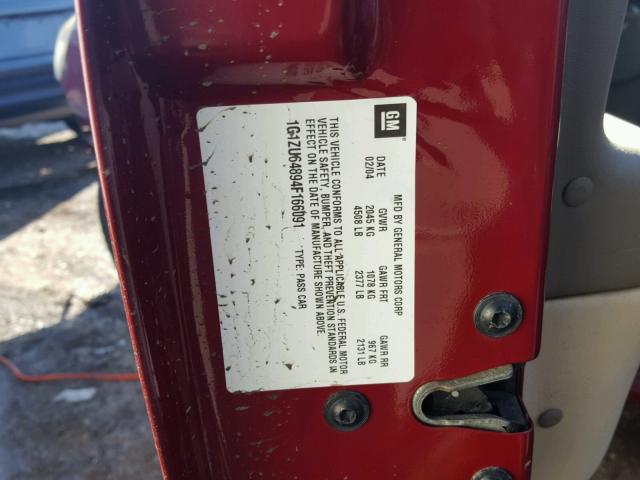 1G1ZU64894F166091 - 2004 CHEVROLET MALIBU MAX RED photo 10
