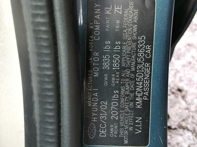 KMHDN45D13U586335 - 2003 HYUNDAI ELANTRA GL GREEN photo 10