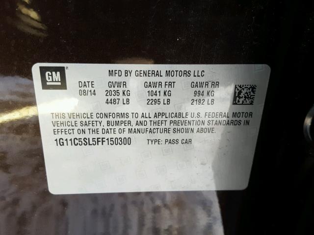 1G11C5SL5FF150300 - 2015 CHEVROLET MALIBU 1LT 黑色 照片 10