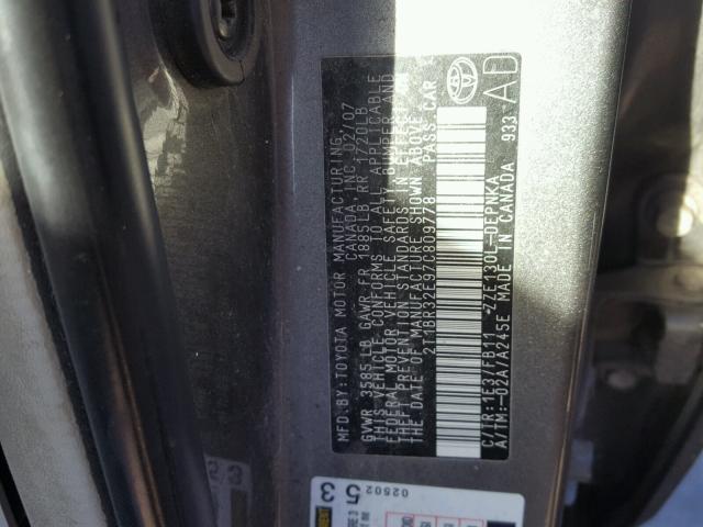 2T1BR32E97C809778 - 2007 TOYOTA COROLLA CE GRAY photo 10