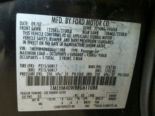 1MEHM40W88G611088 - 2008 MERCURY SABLE LUXU BLACK photo 10