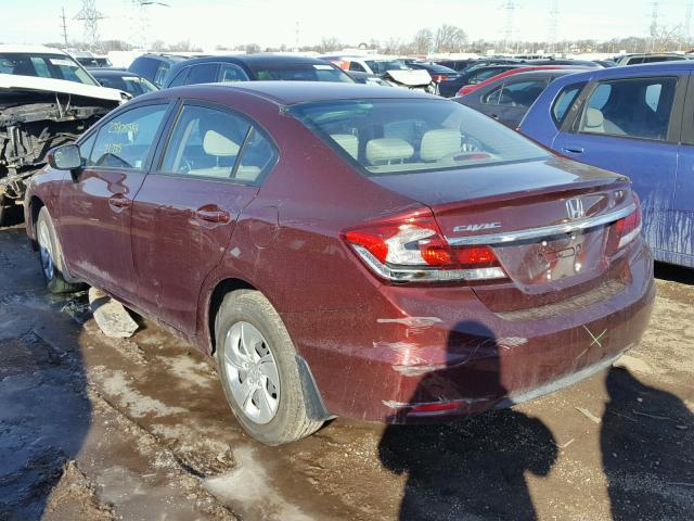 19XFB2F59EE017803 - 2014 HONDA CIVIC LX BURGUNDY photo 3