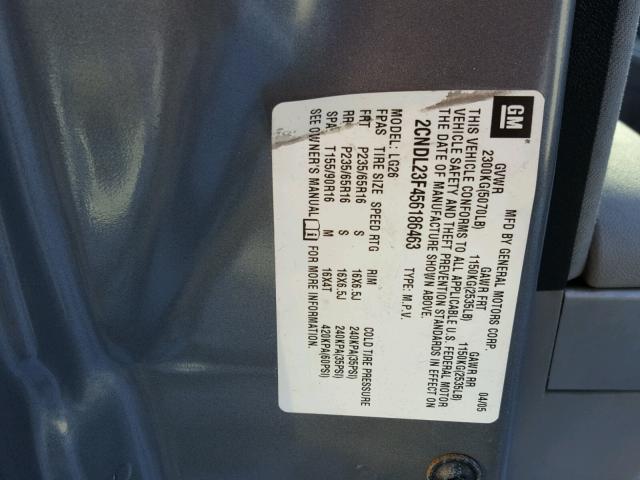 2CNDL23F456186463 - 2005 CHEVROLET EQUINOX LS GRAY photo 10