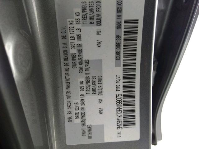 3MZBM1K73FM199075 - 2015 MAZDA 3 SPORT GRAY photo 9