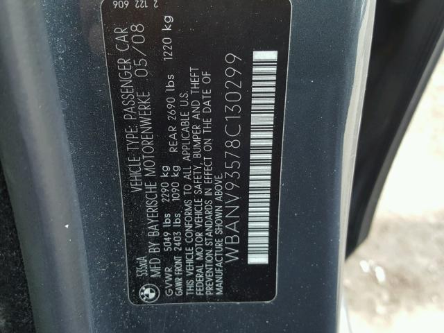 WBANV93578C130299 - 2008 BMW 535 XI GRAY photo 10