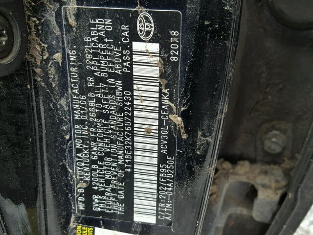 4T1BE32K76U722430 - 2006 TOYOTA CAMRY LE BLACK photo 10