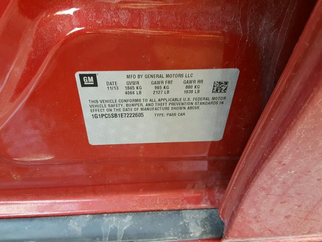 1G1PC5SB1E7222605 - 2014 CHEVROLET CRUZE LT RED photo 10