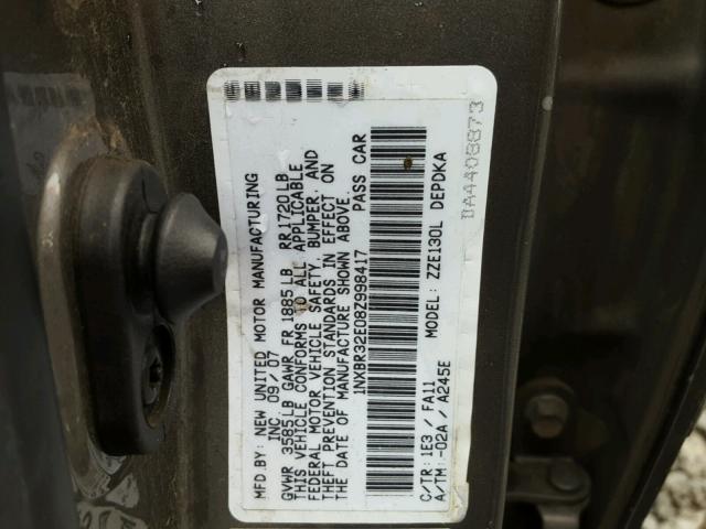 1NXBR32E08Z998417 - 2008 TOYOTA COROLLA CE GRAY photo 10