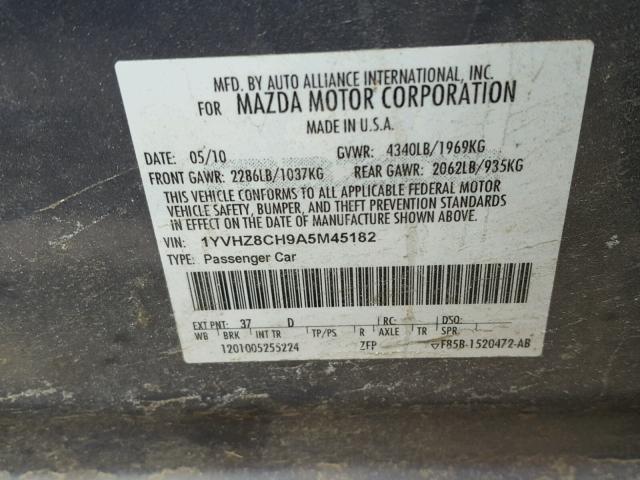 1YVHZ8CH9A5M45182 - 2010 MAZDA 6 I BLUE photo 10