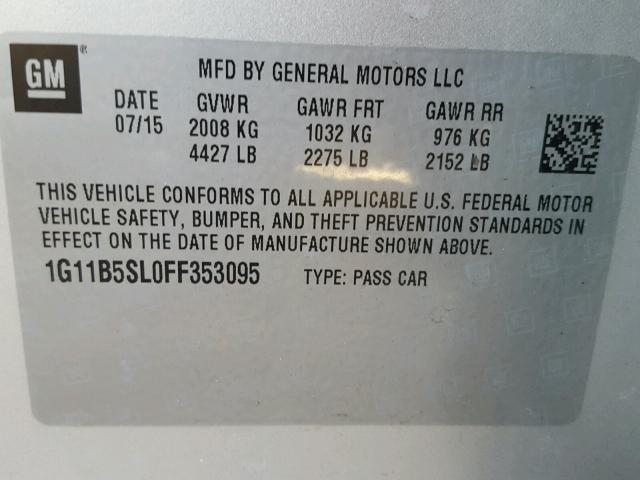 1G11B5SL0FF353095 - 2015 CHEVROLET MALIBU LS ვერცხლისფერი ფოტო 10