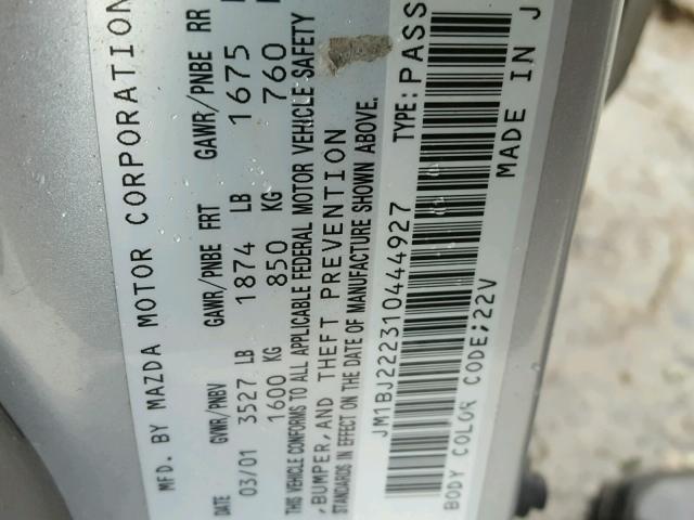 JM1BJ222310444927 - 2001 MAZDA PROTEGE DX SILVER photo 10