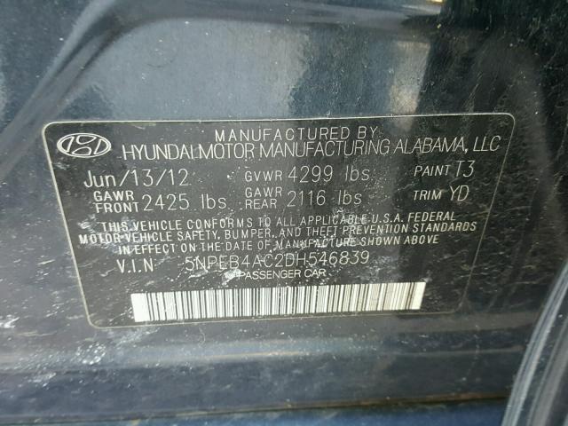 5NPEB4AC2DH546839 - 2013 HYUNDAI SONATA GLS BLUE photo 10