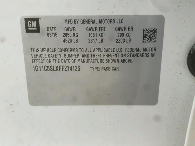 1G11C5SLXFF274126 - 2015 CHEVROLET MALIBU 1LT WHITE photo 10