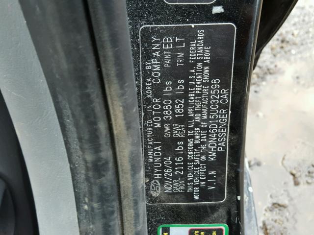 KMHDN46D15U032598 - 2005 HYUNDAI ELANTRA GL BLACK photo 10