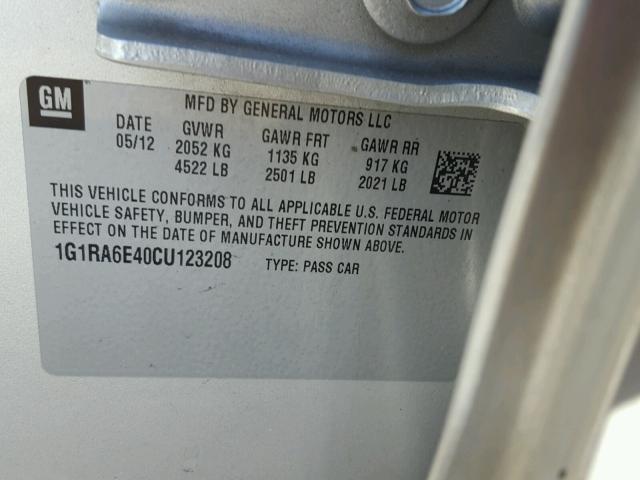 1G1RA6E40CU123208 - 2012 CHEVROLET VOLT SILVER photo 10