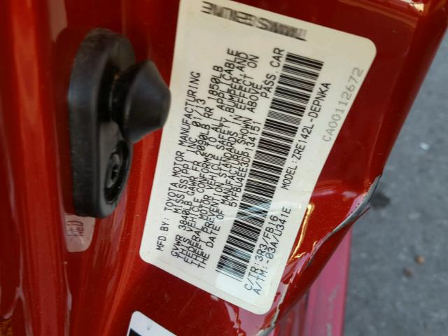 5YFBU4EE3DP134151 - 2013 TOYOTA COROLLA BA RED photo 10