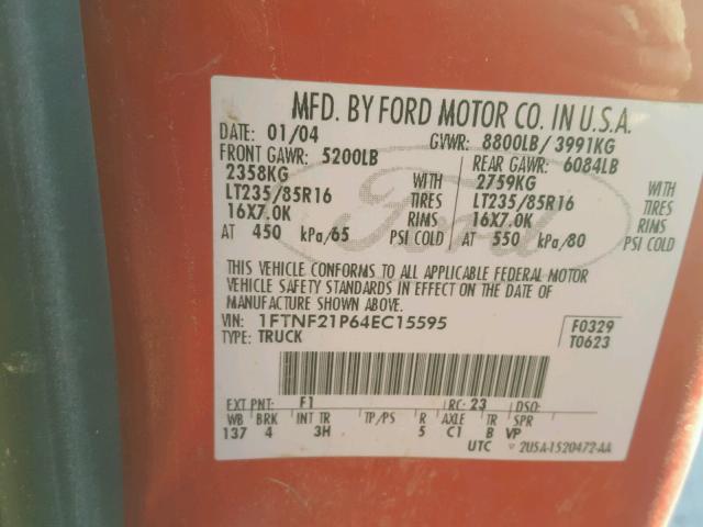 1FTNF21P64EC15595 - 2004 FORD F250 SUPER RED photo 10