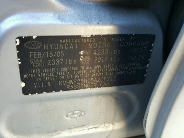 KMHWF25H15A208212 - 2005 HYUNDAI SONATA GL SILVER photo 10