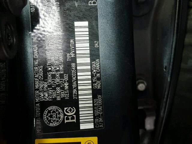 2T2BK1BA7AC035488 - 2010 LEXUS RX 350 BLACK photo 10