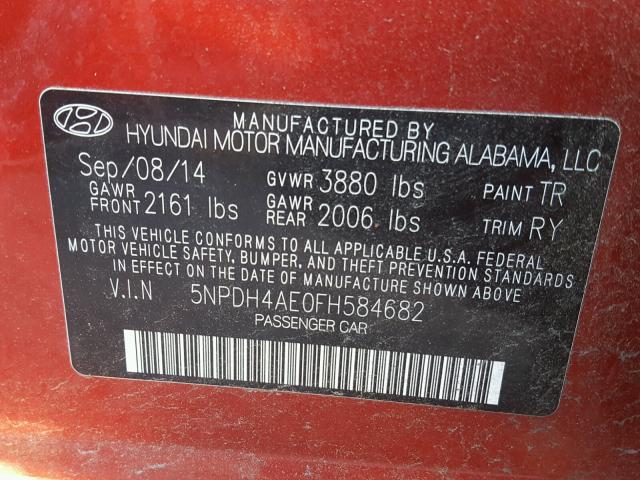 5NPDH4AE0FH584682 - 2015 HYUNDAI ELANTRA SE RED photo 10