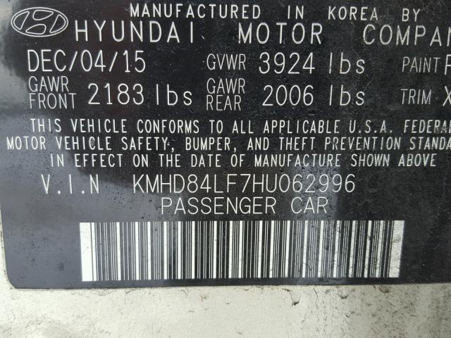 KMHD84LF7HU062996 - 2017 HYUNDAI ELANTRA SE GREEN photo 10