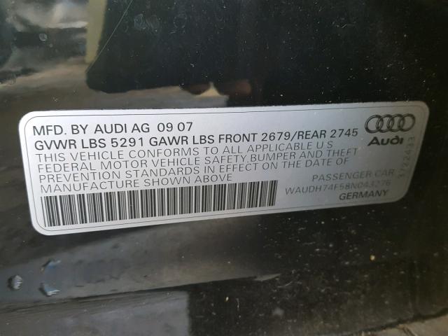 WAUDH74F58N043276 - 2008 AUDI A6 3.2 QUA BLACK photo 10