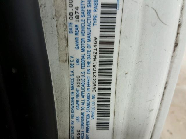 3VWDC21C61M421469 - 2001 VOLKSWAGEN NEW BEETLE თეთრი ფოტო 10