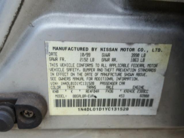 1N4DL01D1YC131528 - 2000 NISSAN ALTIMA XE SILVER photo 10